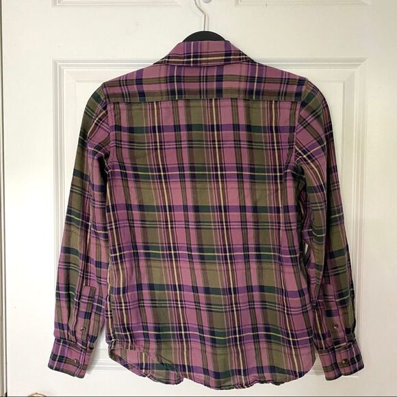Chaps Plaid Button Down Blouse with Double pockets - Picture 2 of 4